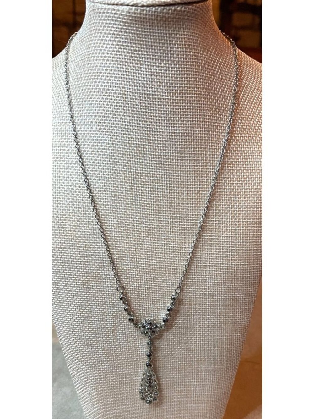Vintage 90s Revival Style Art Deco Style Y Drop Crystal Necklace Liz Claiborne